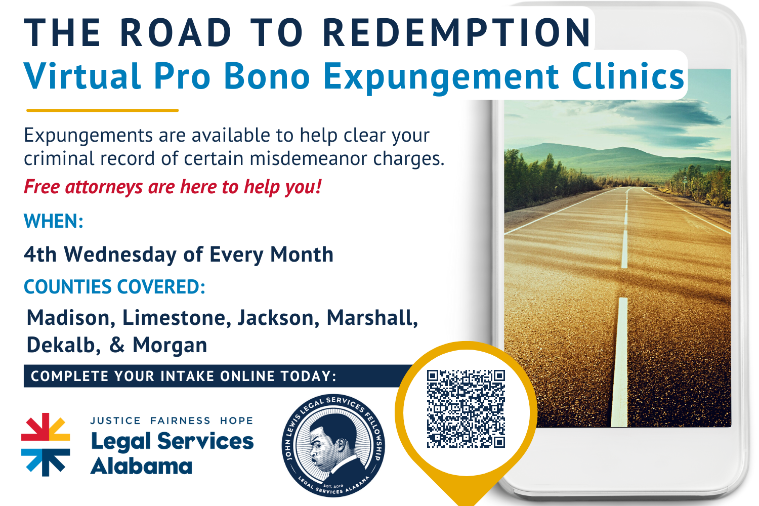 Virtual Pro Bono Road to Redemption Expungement Clinics – North Alabama