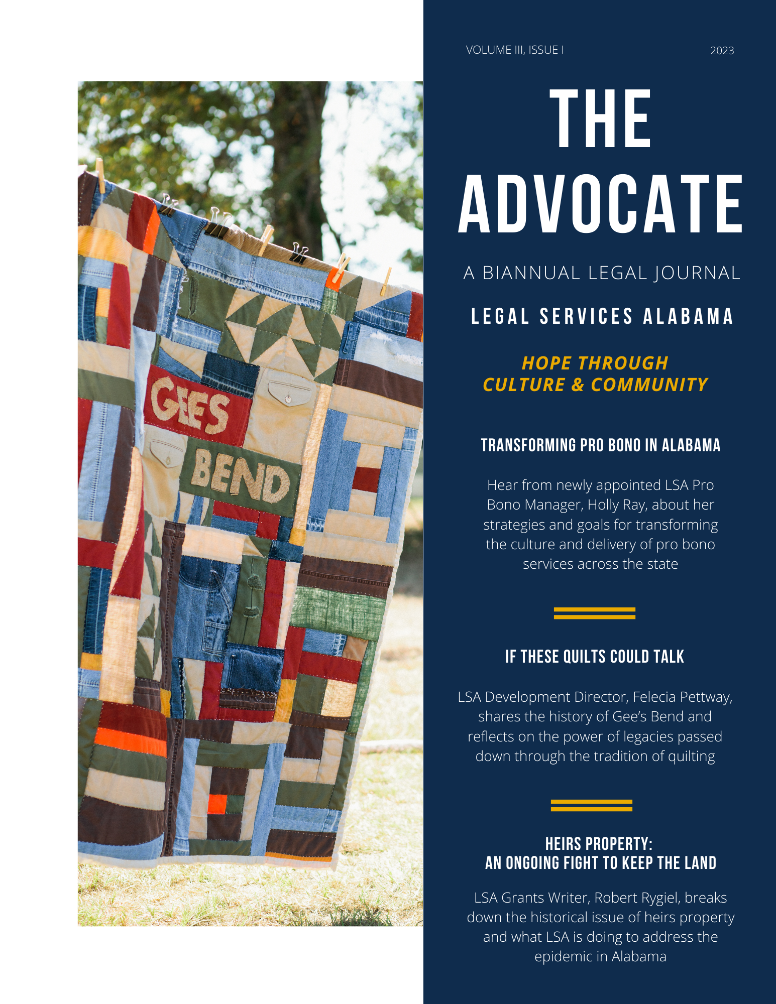 The Advocate: VIII, Issue I